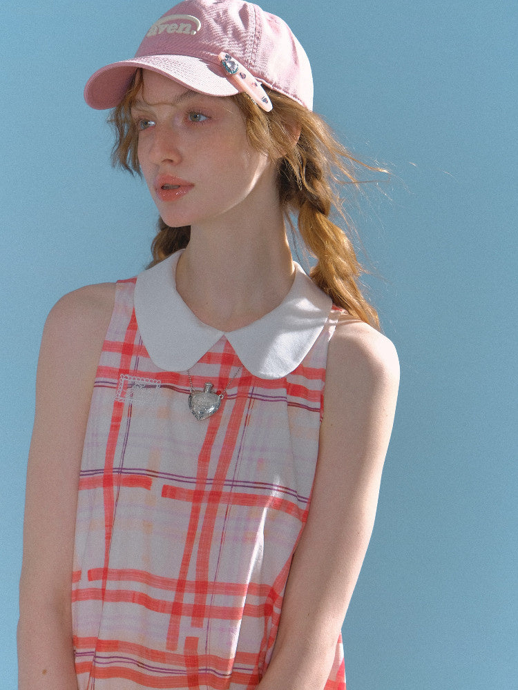 Red Plaid Drawstring Waist Mini Dress