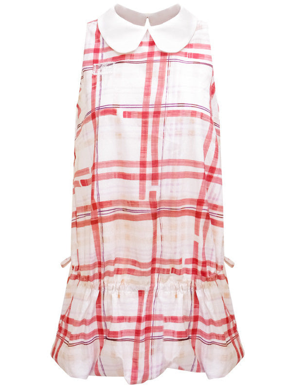 Red Plaid Drawstring Waist Mini Dress