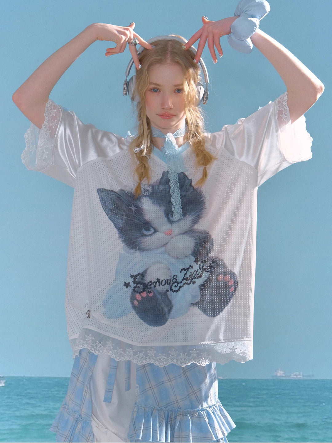 Coquette Cat Graphic Jersey Tee