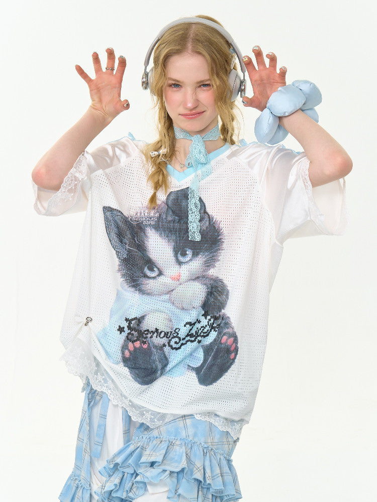 Coquette Cat Graphic Jersey Tee