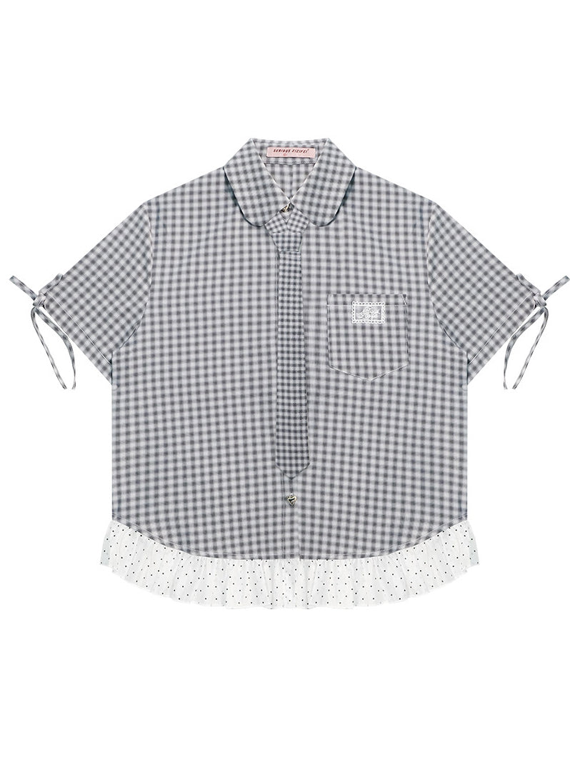 Gingham Polka Dot Ruffle Shirt