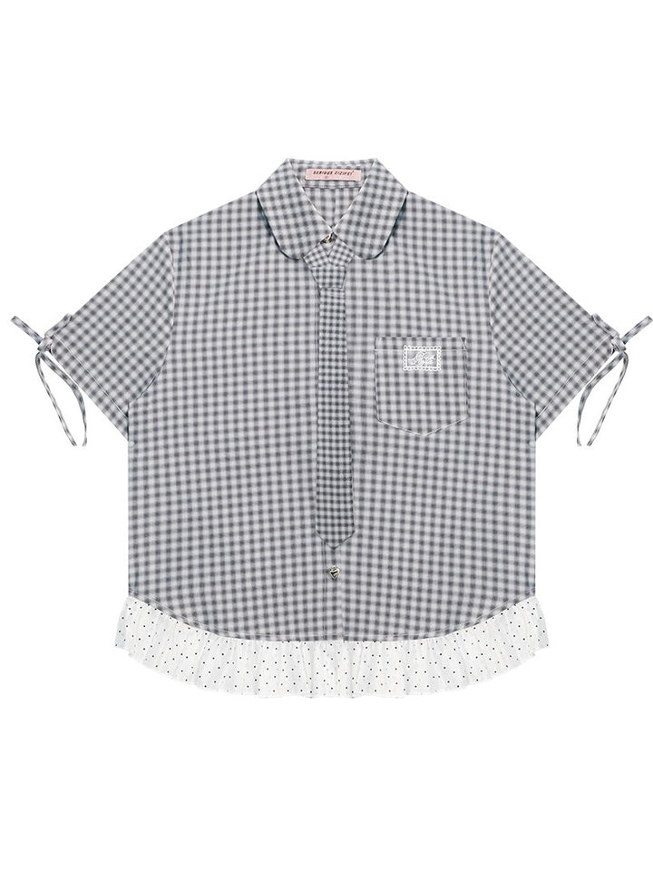 Gingham Polka Dot Ruffle Shirt