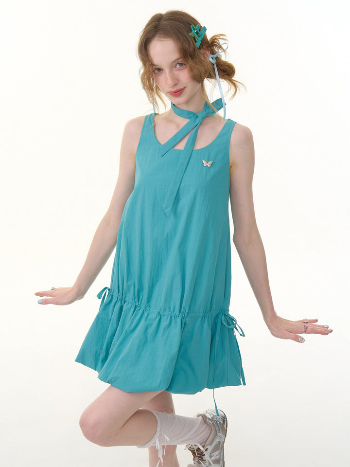 Drawstring Bubble Hem Mini Dress
