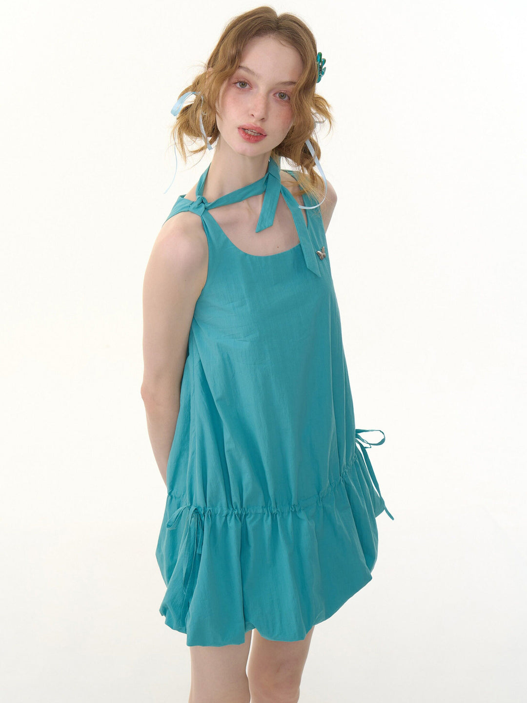 Drawstring Bubble Hem Mini Dress