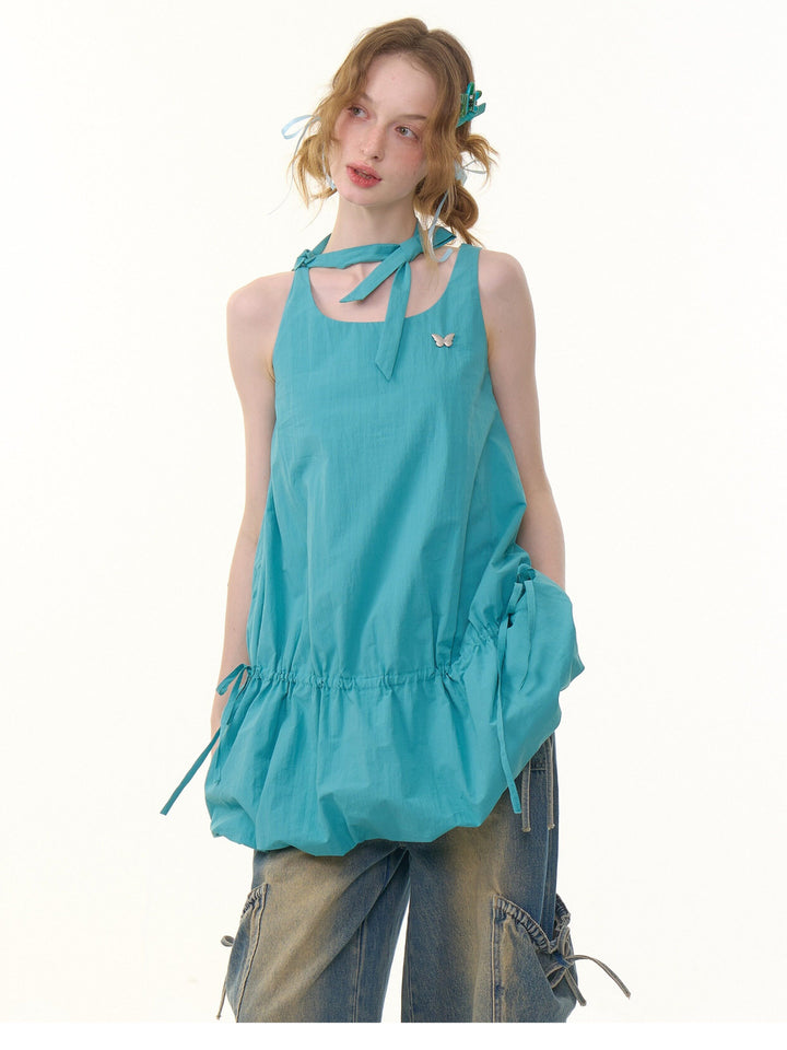 Drawstring Bubble Hem Mini Dress