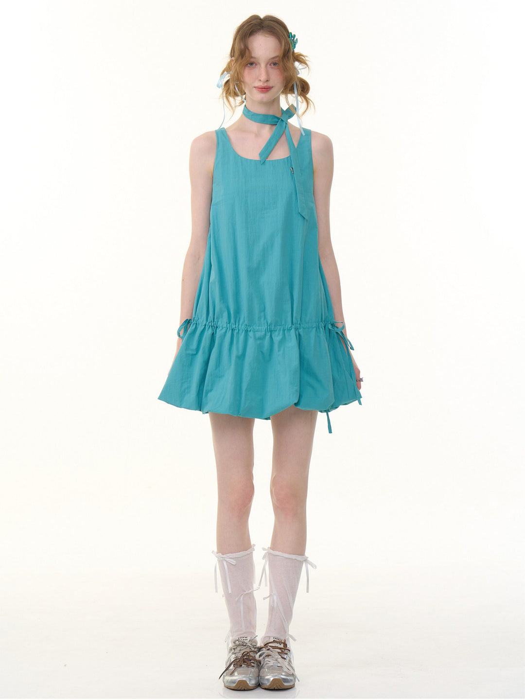 Drawstring Bubble Hem Mini Dress