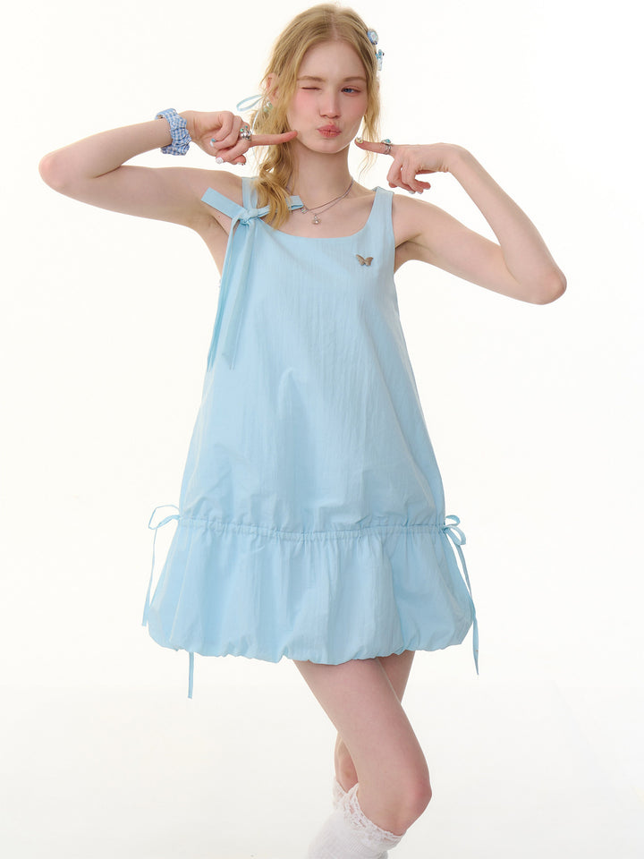 Drawstring Bubble Hem Mini Dress