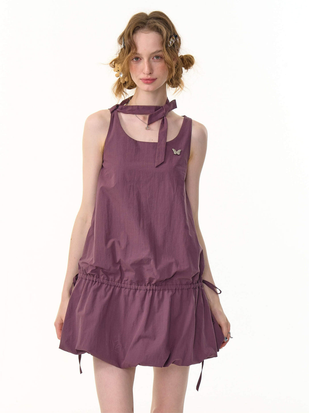 Drawstring Bubble Hem Mini Dress