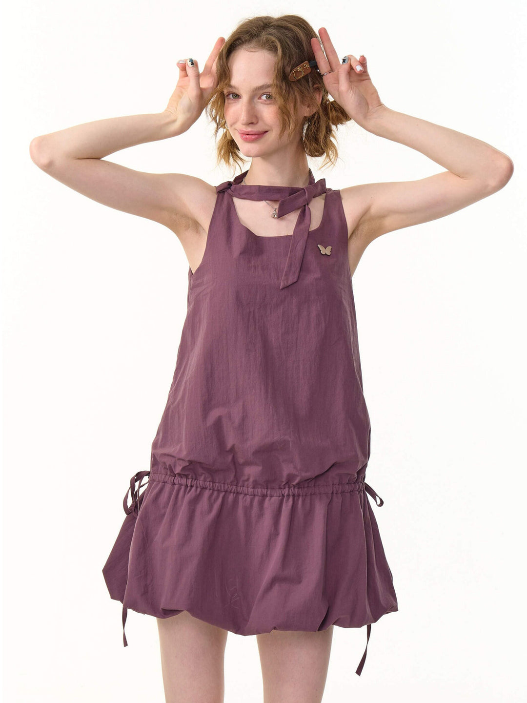 Drawstring Bubble Hem Mini Dress