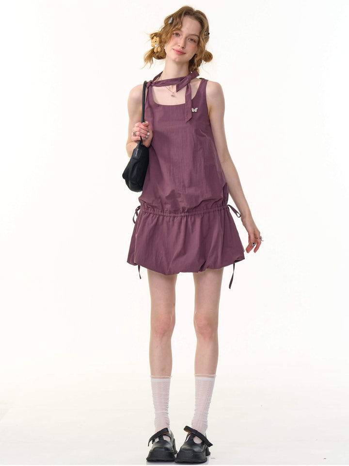 Drawstring Bubble Hem Mini Dress