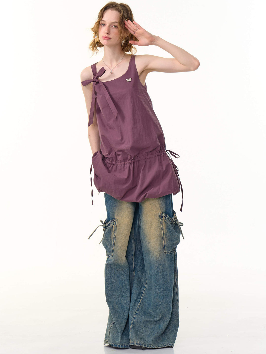 Drawstring Bubble Hem Mini Dress