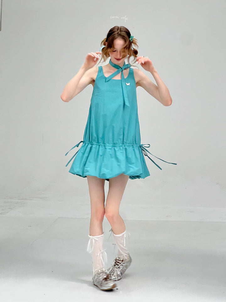 Drawstring Bubble Hem Mini Dress