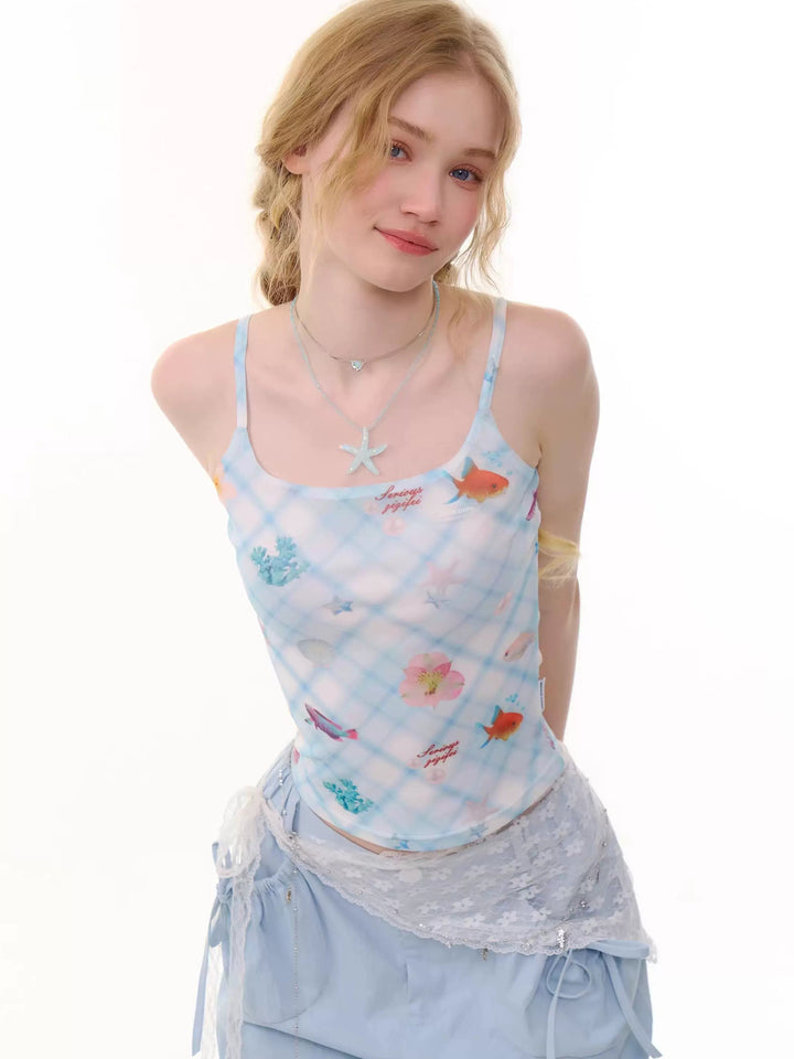 Y2K Ocean Print Cami Top