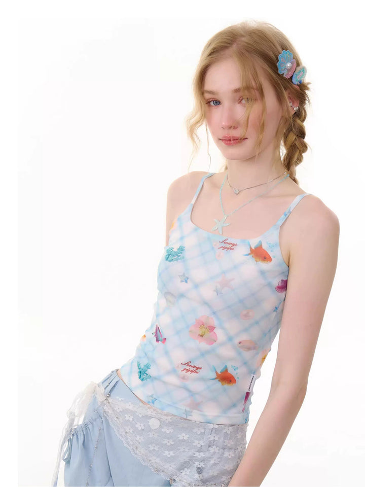 Y2K Ocean Print Cami Top