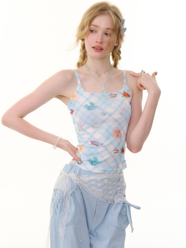 Y2K Ocean Print Cami Top