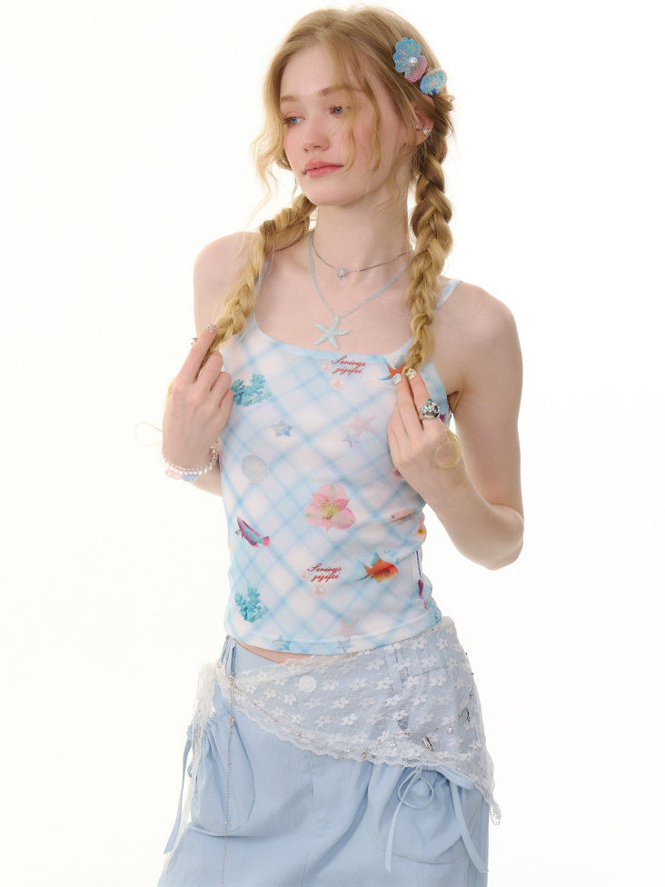 Y2K Ocean Print Cami Top