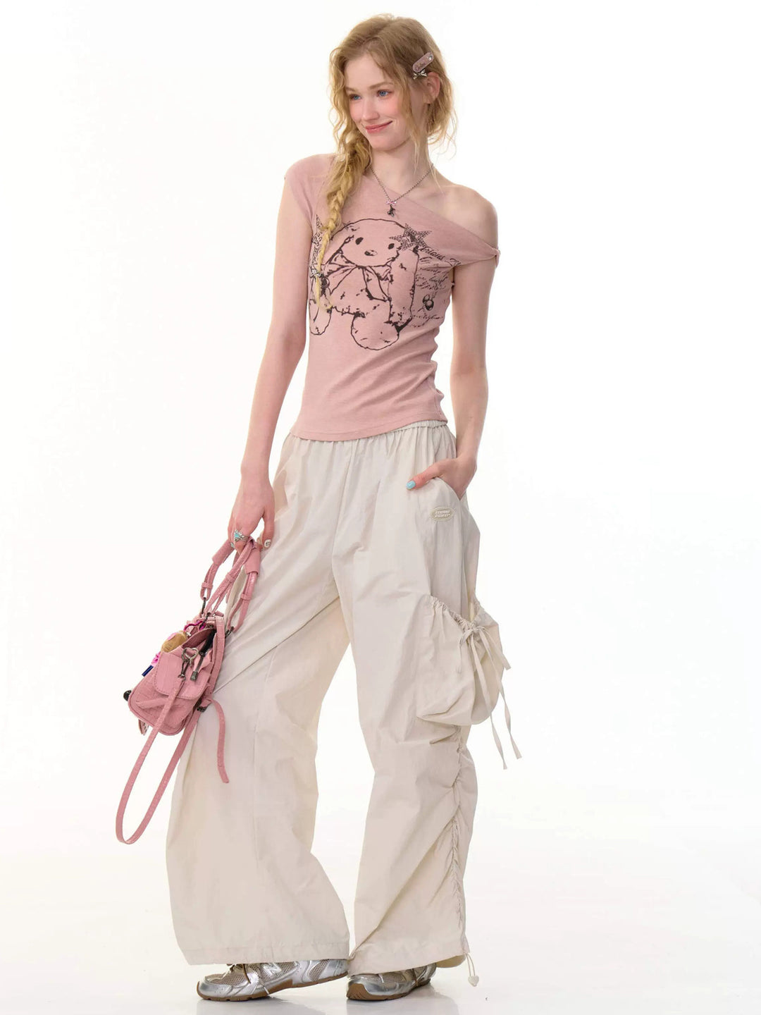 Y2K Bunny Graphic One-Shoulder Tee