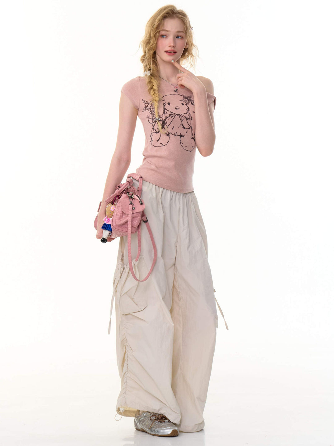 Y2K Bunny Graphic One-Shoulder Tee
