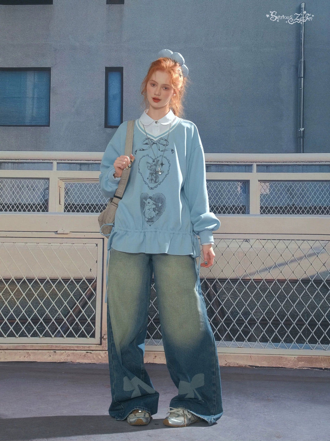 Rabbit Graphic Drawstring Sweatshirt