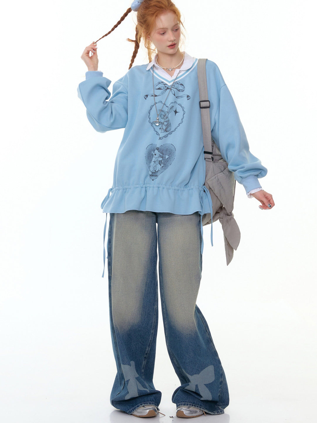 Rabbit Graphic Drawstring Sweatshirt