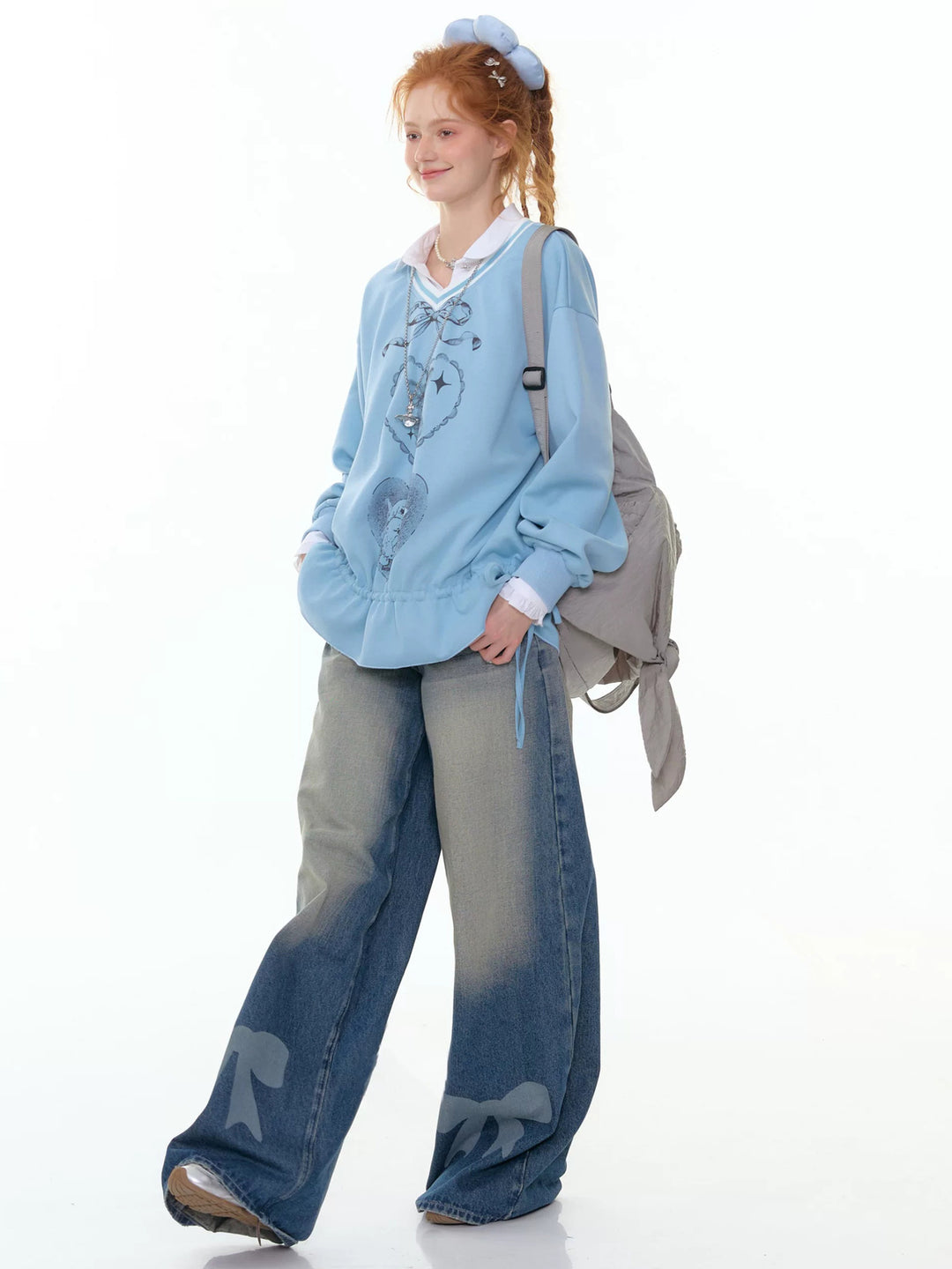 Rabbit Graphic Drawstring Sweatshirt