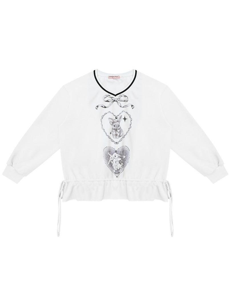Rabbit Graphic Drawstring Sweatshirt