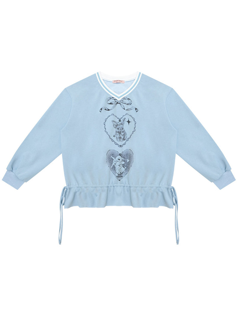 Rabbit Graphic Drawstring Sweatshirt