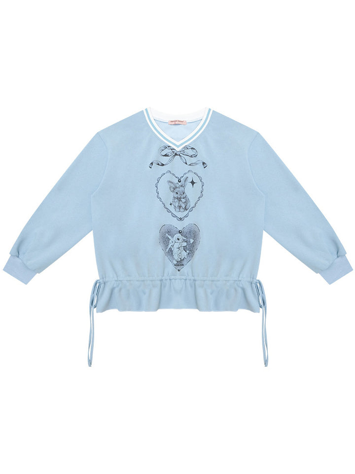 Rabbit Graphic Drawstring Sweatshirt
