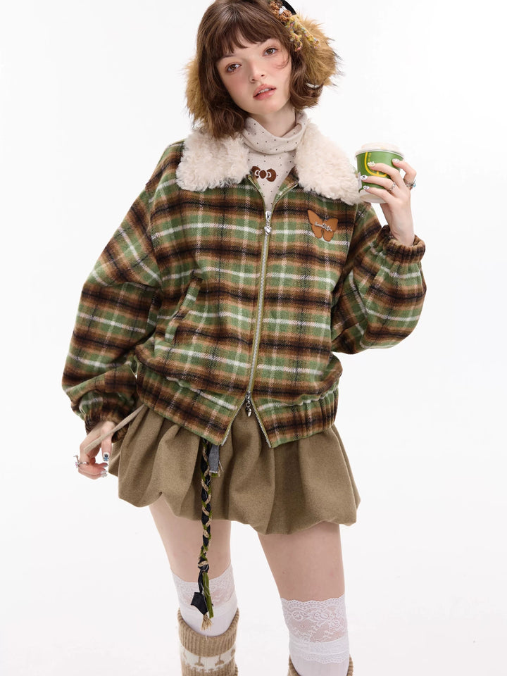 Vintage Plaid Bomber Jacket