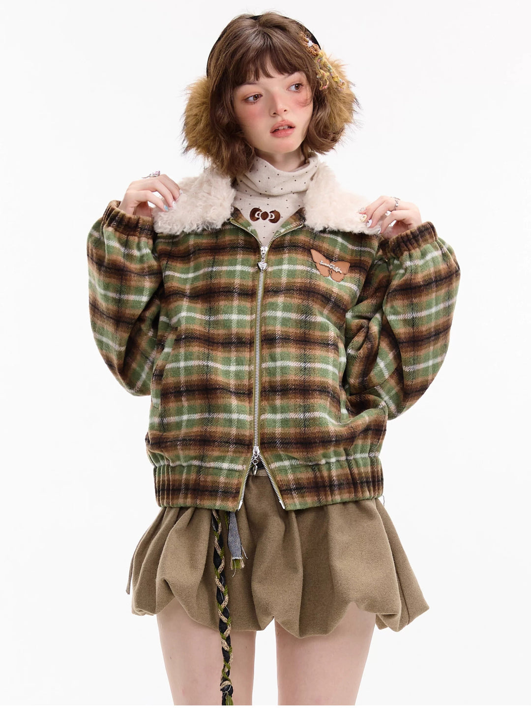 Vintage Plaid Bomber Jacket