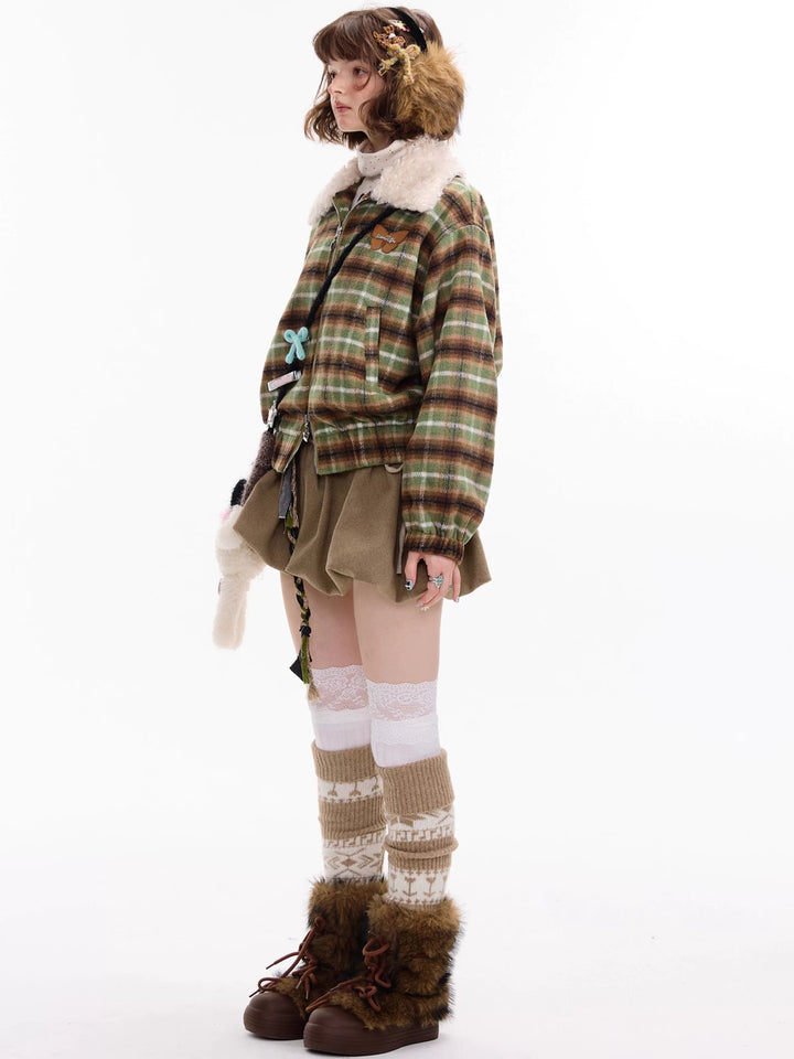 Vintage Plaid Bomber Jacket