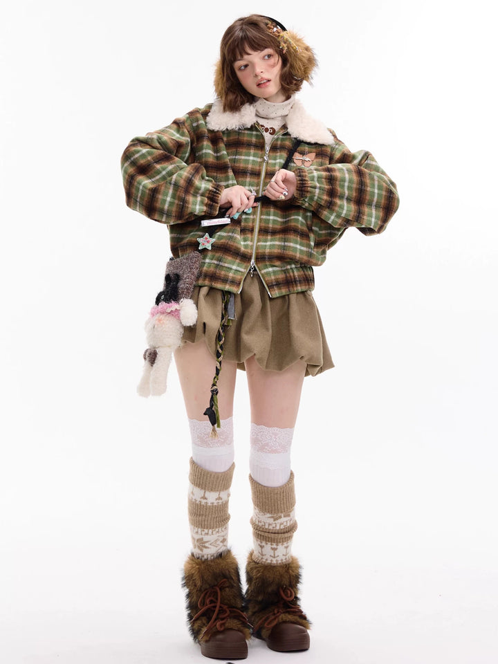 Vintage Plaid Bomber Jacket