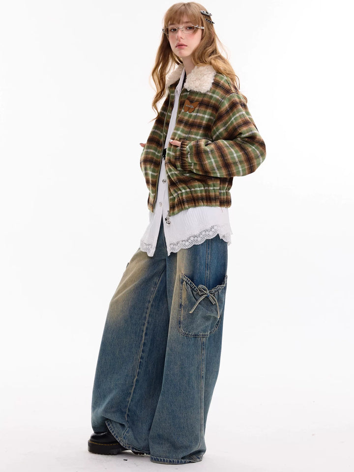 Vintage Plaid Bomber Jacket