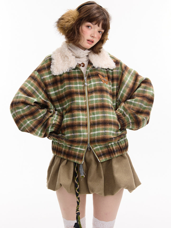 Vintage Plaid Bomber Jacket