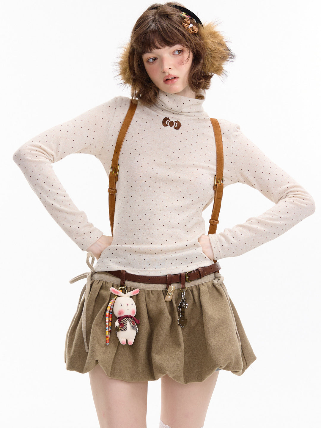 Polka Dot Bow Turtleneck Sweater
