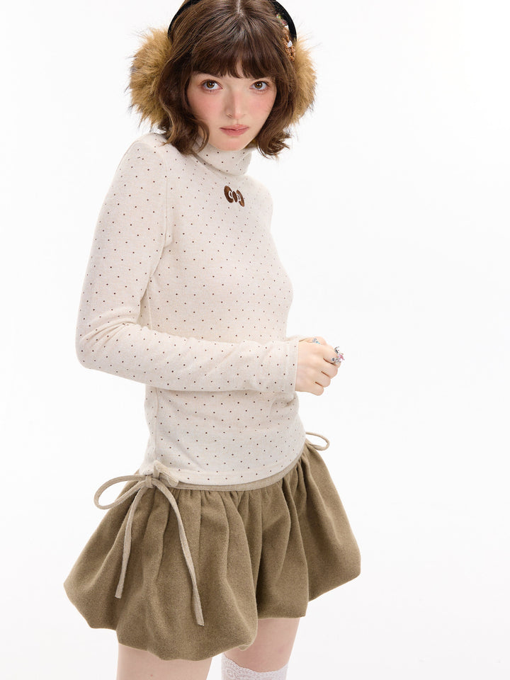 Polka Dot Bow Turtleneck Sweater
