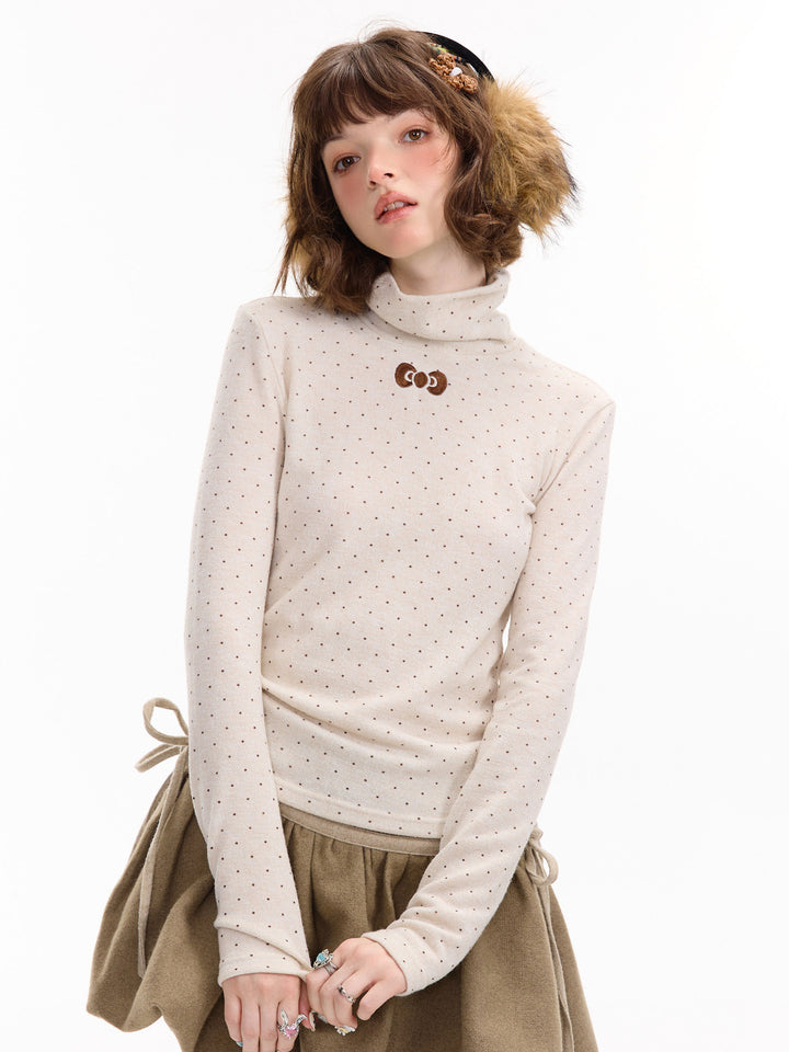 Polka Dot Bow Turtleneck Sweater