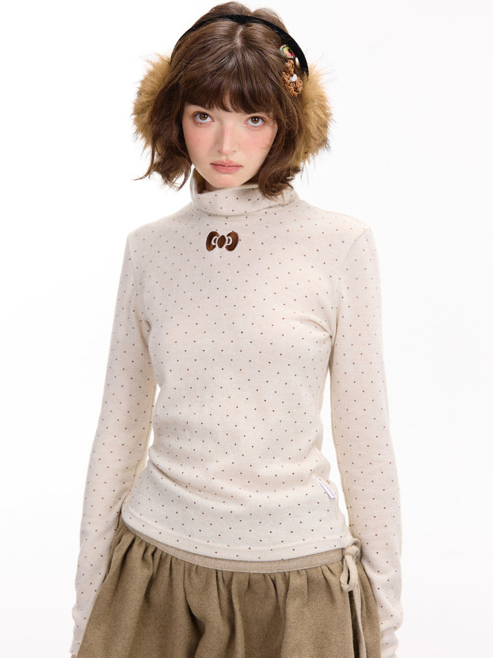 Polka Dot Bow Turtleneck Sweater
