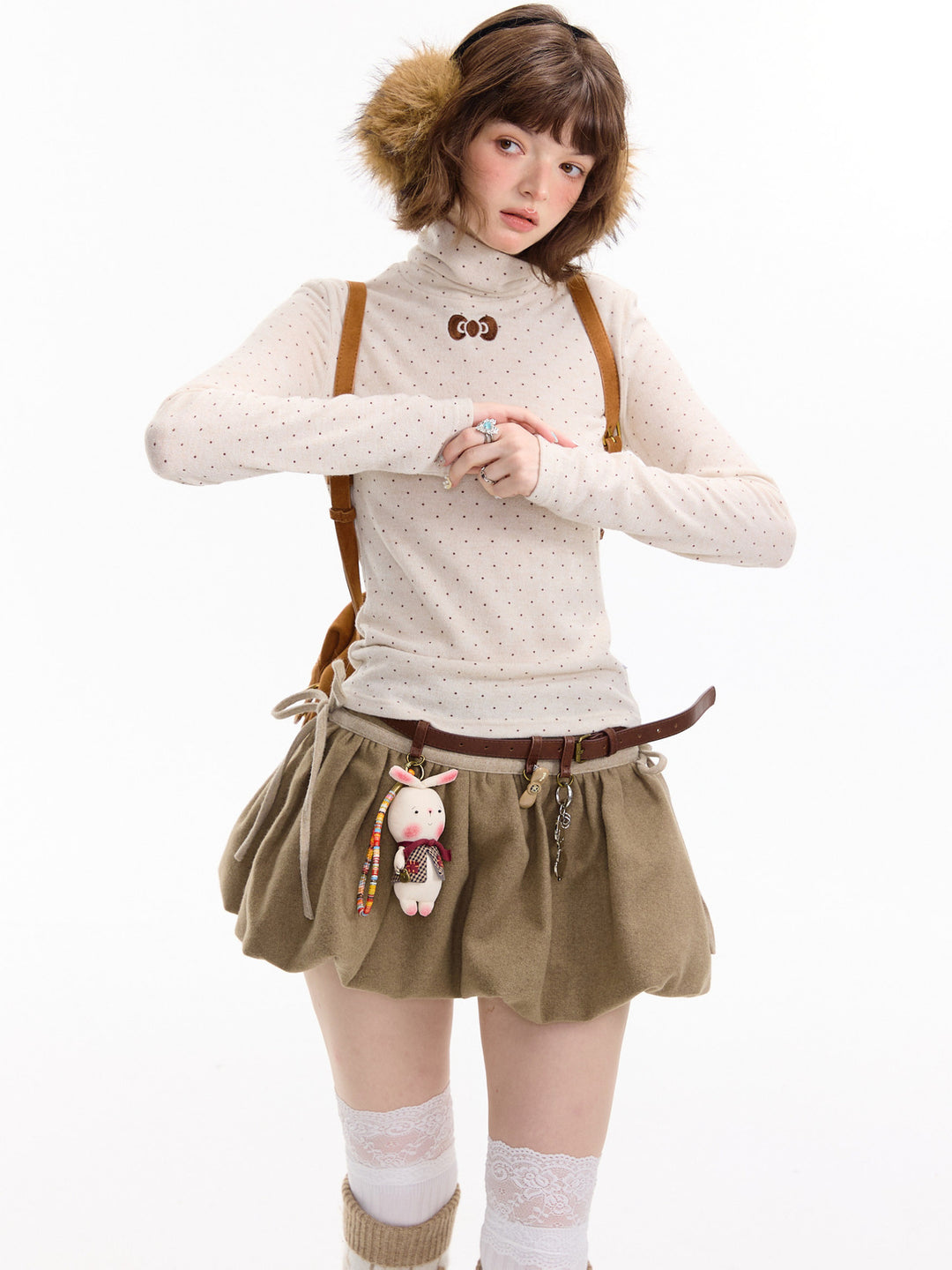 Polka Dot Bow Turtleneck Sweater