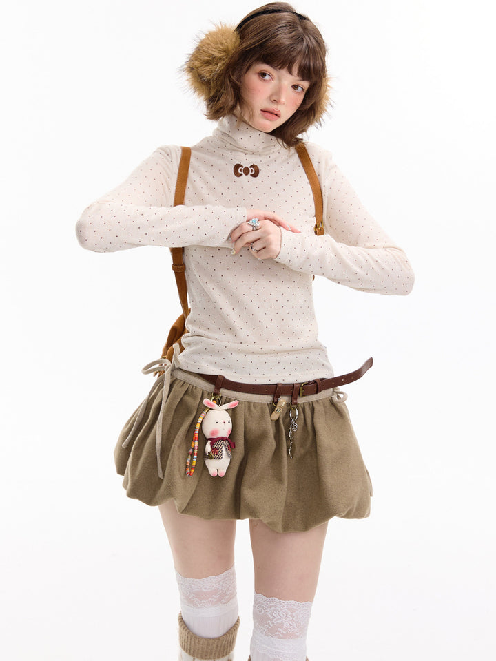 Polka Dot Bow Turtleneck Sweater