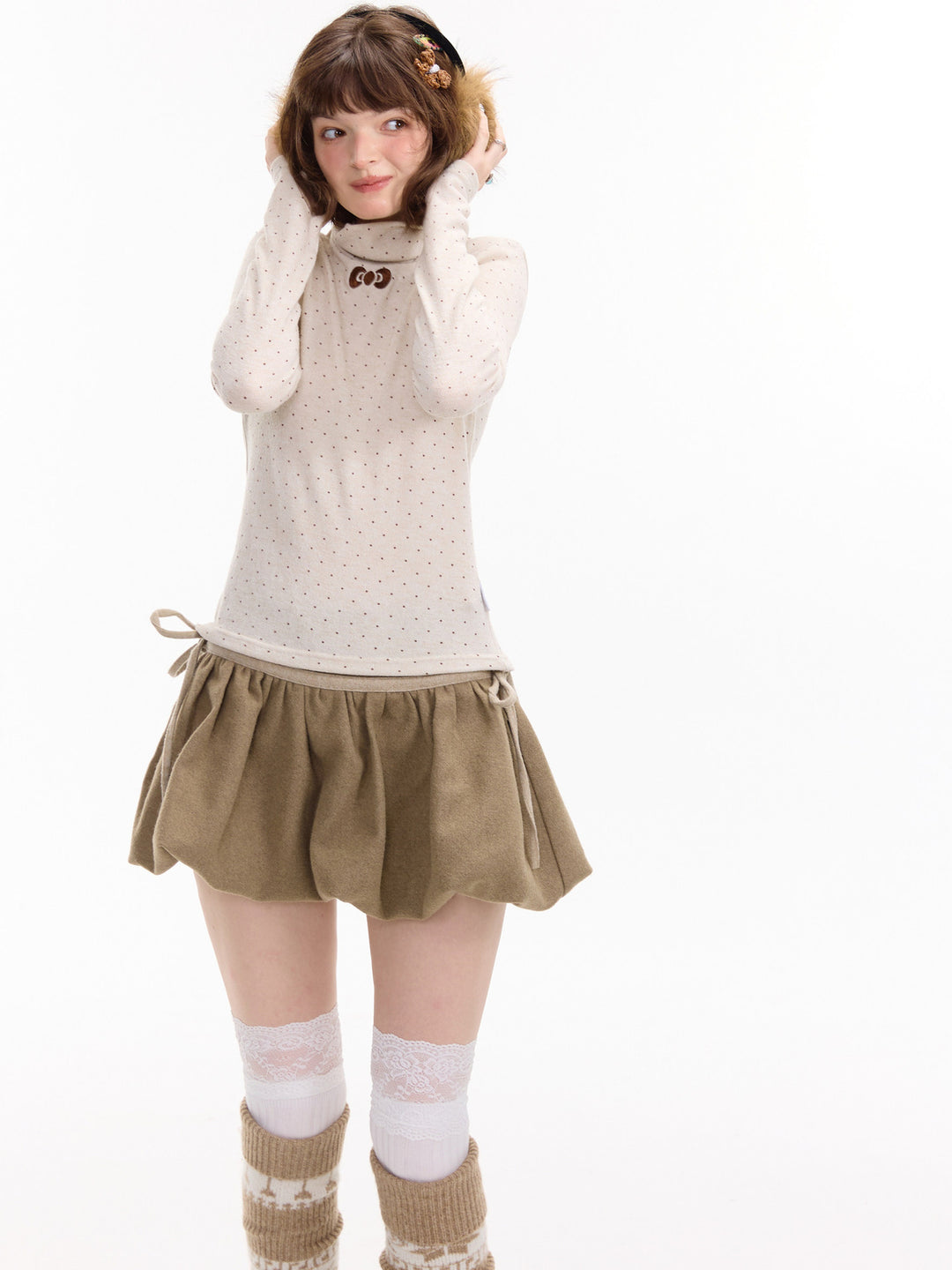 Polka Dot Bow Turtleneck Sweater