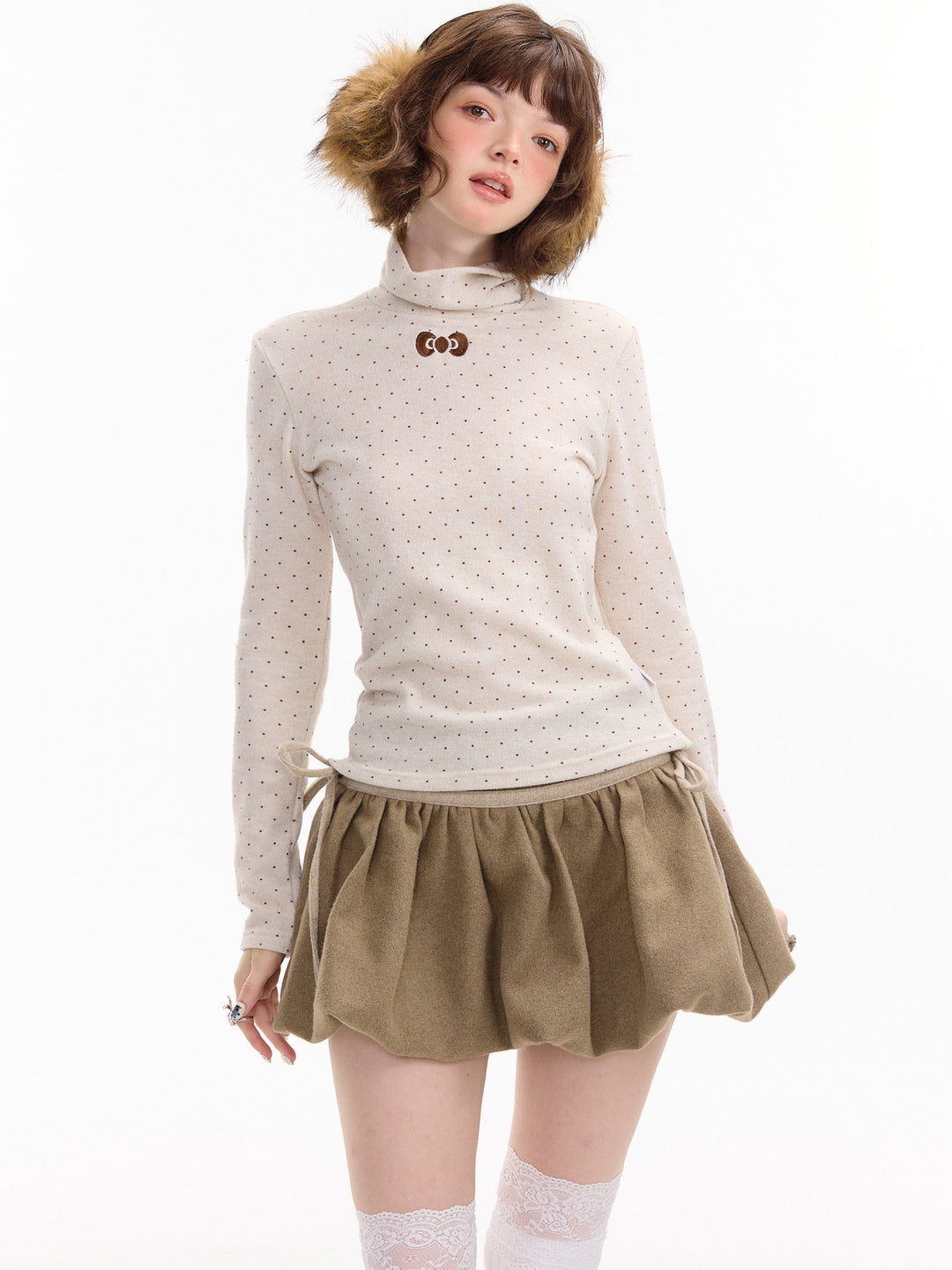 Polka Dot Bow Turtleneck Sweater