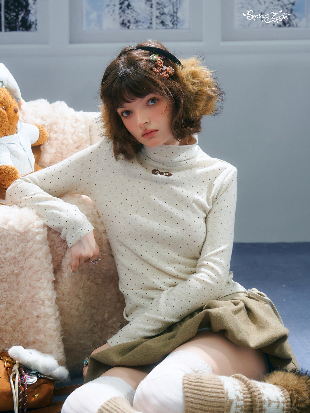 Polka Dot Bow Turtleneck Sweater