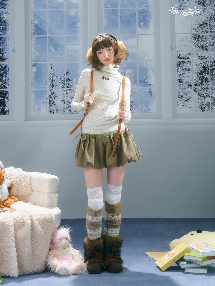 Polka Dot Bow Turtleneck Sweater