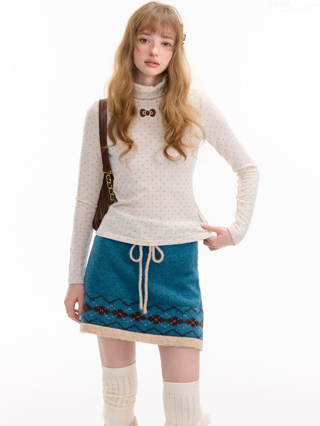 Polka Dot Bow Turtleneck Sweater