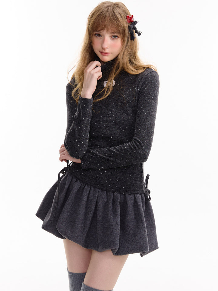 Polka Dot Bow Turtleneck Sweater