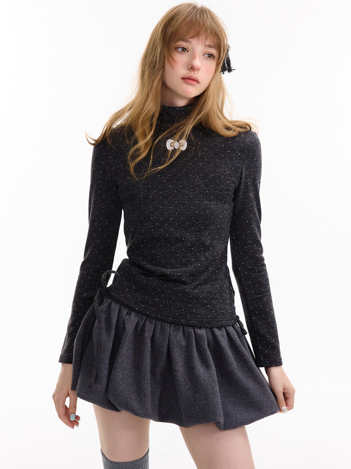 Polka Dot Bow Turtleneck Sweater