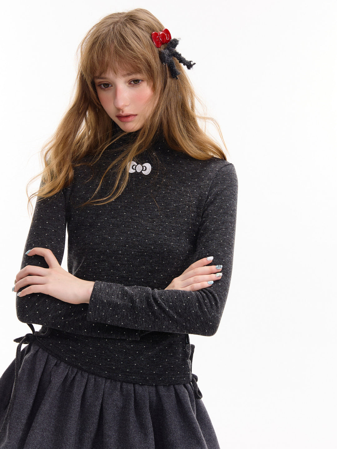 Polka Dot Bow Turtleneck Sweater