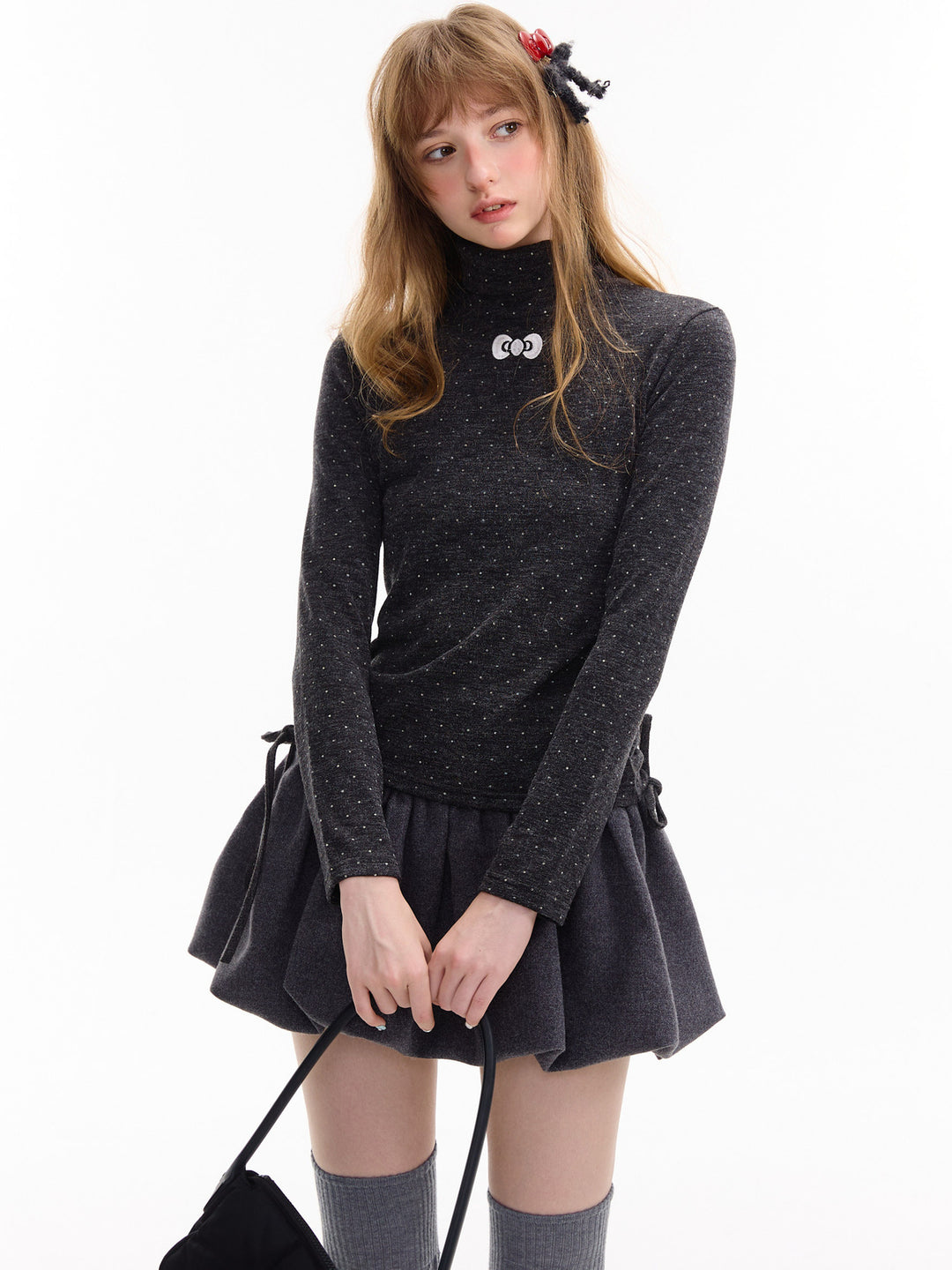 Polka Dot Bow Turtleneck Sweater