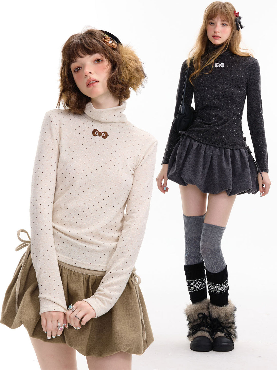 Polka Dot Bow Turtleneck Sweater